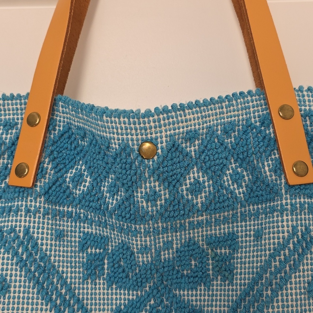 Turquoise Blue and White Tapestry Tote - Picture 4 of 9
